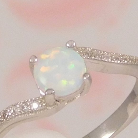 White Opal Bypass Ring 925 Silver - Picture 3 of 4